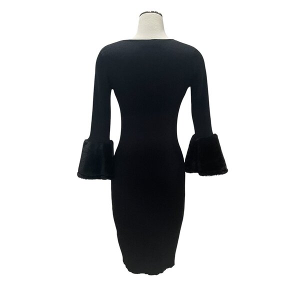 Nina Leonard Bodycon Dress M Faux Fur Bell Sleeve Elegant Stretch Cocktail Party - Picture 7 of 8